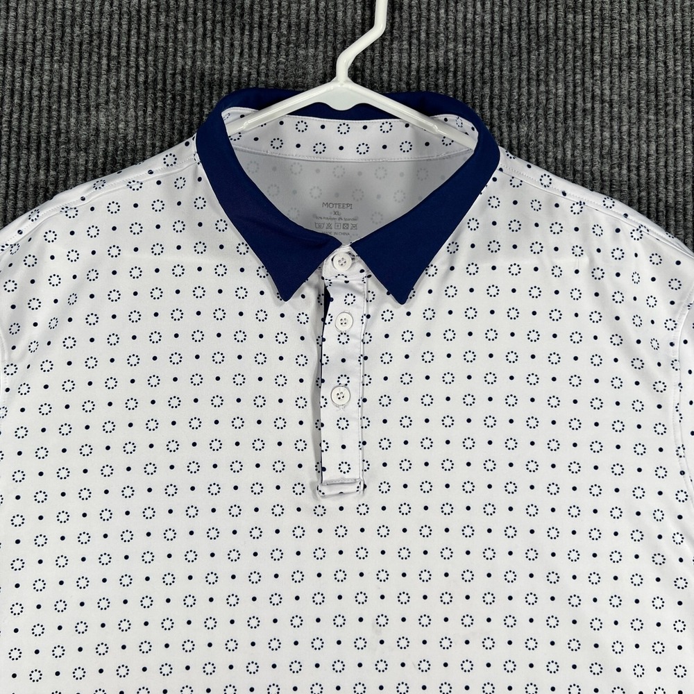 Moteepi Polo Shirt Mens XL Extra Large White Geometric Short Sleeve Golf Casual